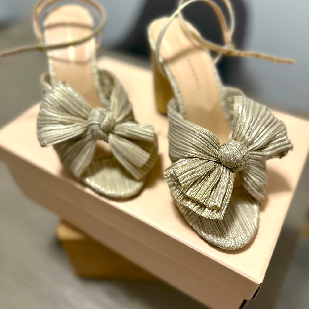 Loeffler Randall Camellia Gold Pleated Bow Heel